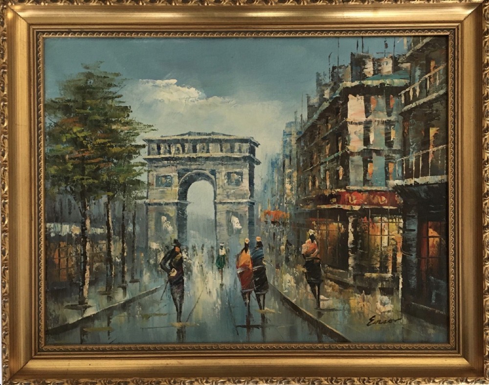 impressionist oil painting parisian street arc de triomphe