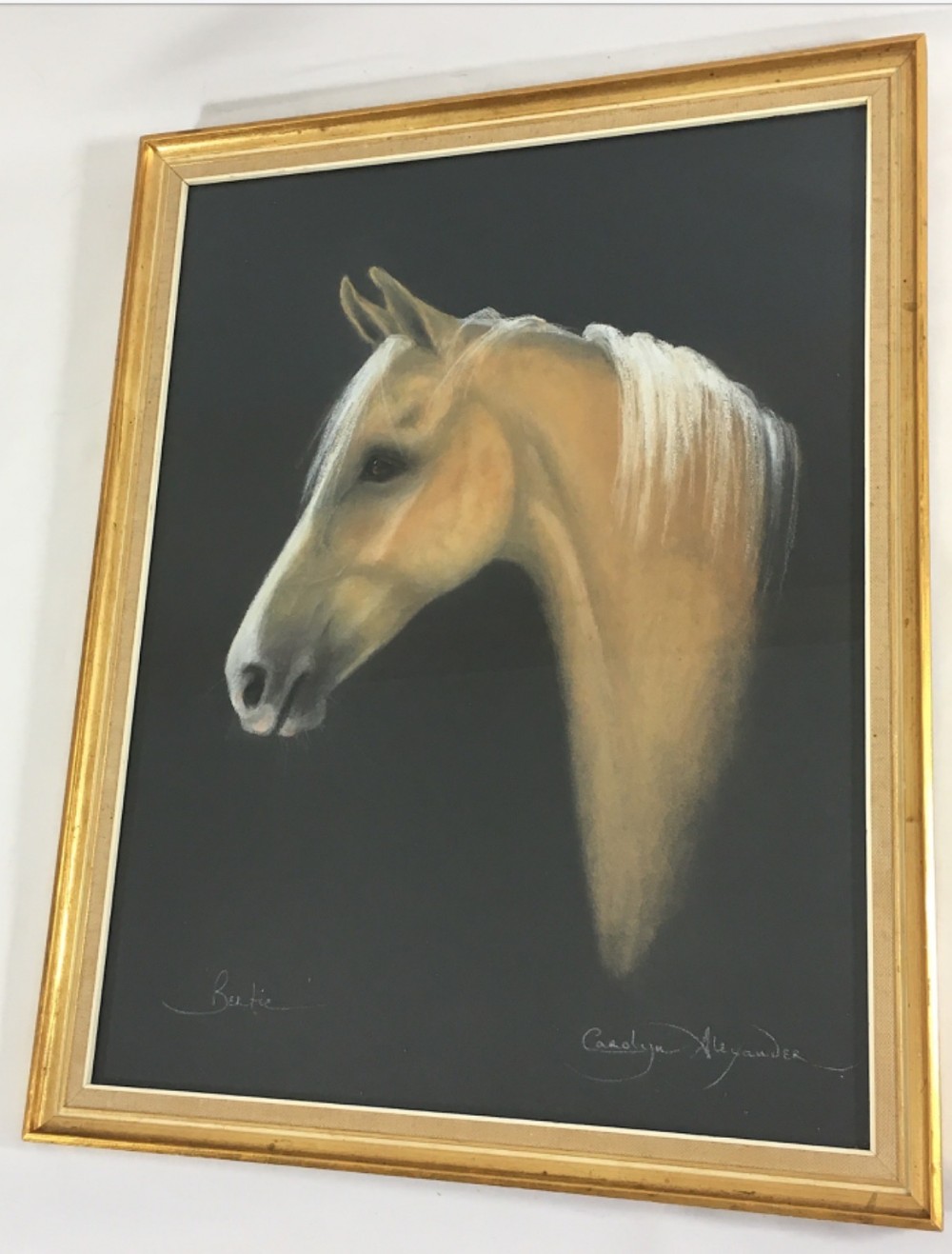 bay hunter horse pastel painting signed