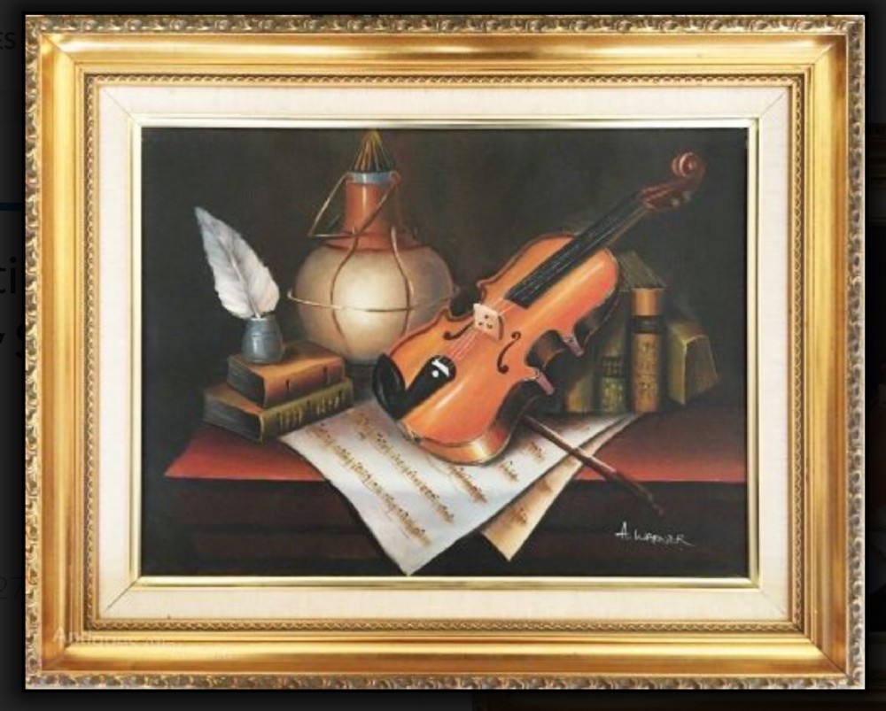 violin oil painting contemporary still life portrait on canvas