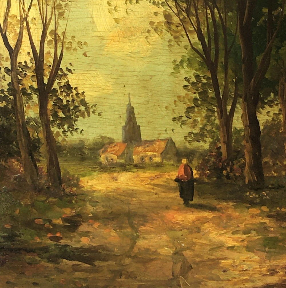 barbizon school french rural farmyard scene 19th century landscape oil portrait painting on panel