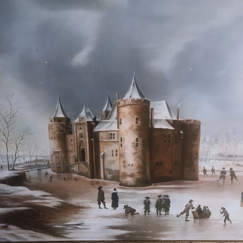 castle muiden dutch winter landscape oil portrait painting after jan beerstraaten 16221666