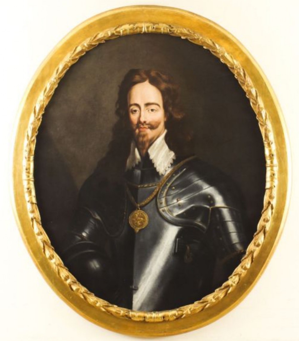 king charles i after van dyck 18th oil portrait large oval painting on canvas 46 x 40 inches
