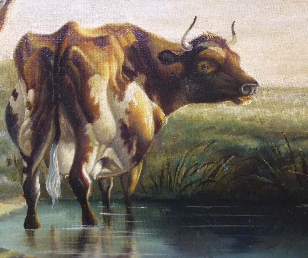 cattle resting by heinrich harder 18581935 german 19th landscape oil portrait painting of a bull