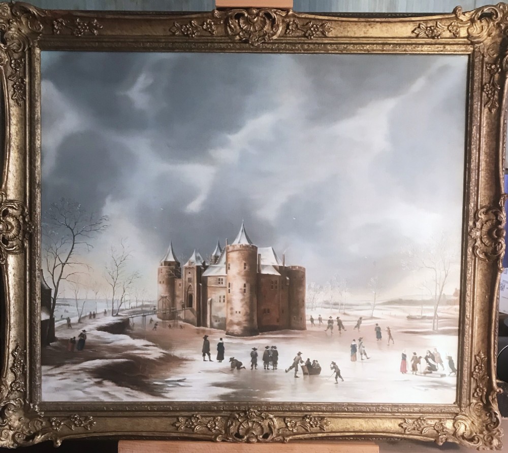 dutch winter landscape castle muiden oil portrait painting after jan beerstraaten 16221666