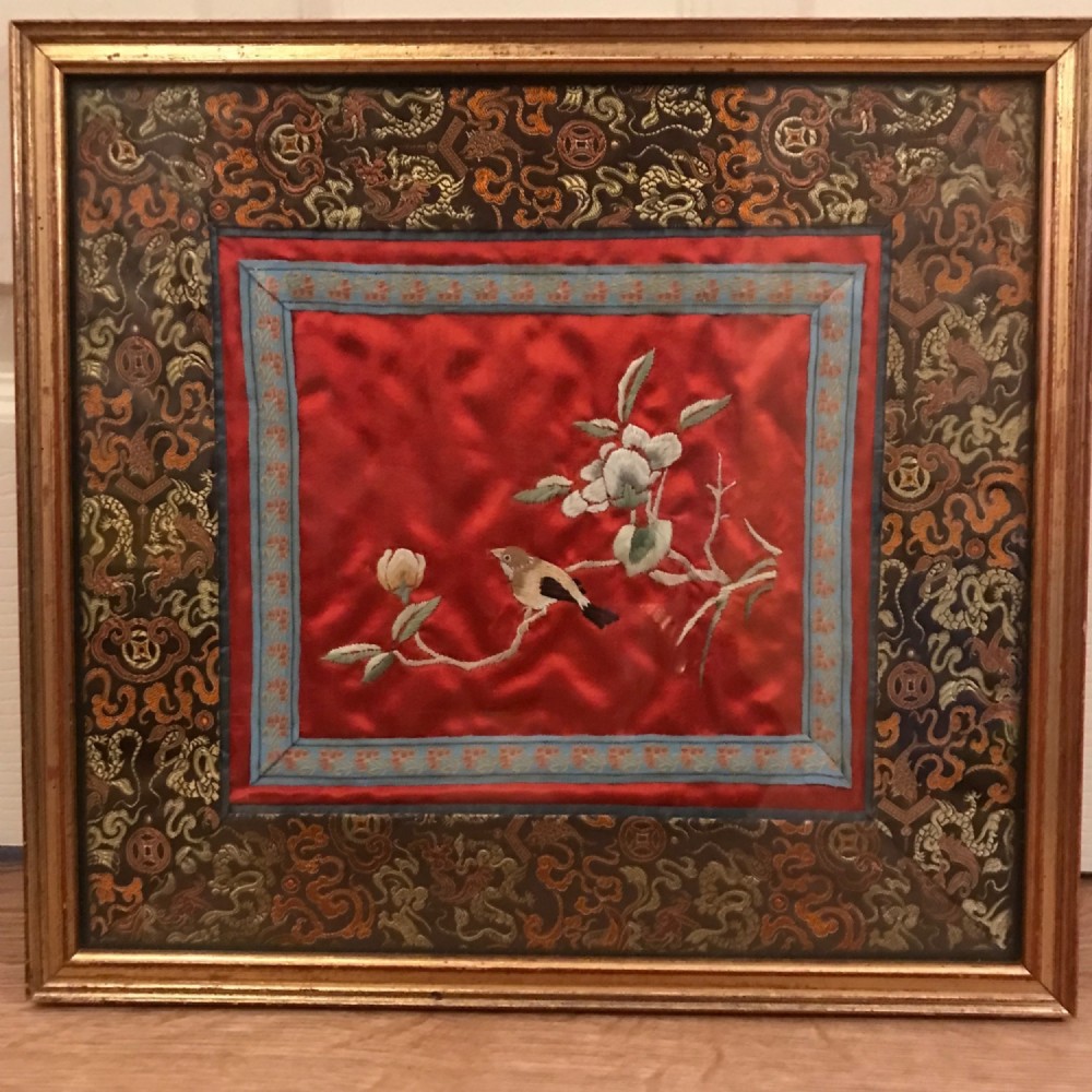 chinese silk embroidery with bird flowers