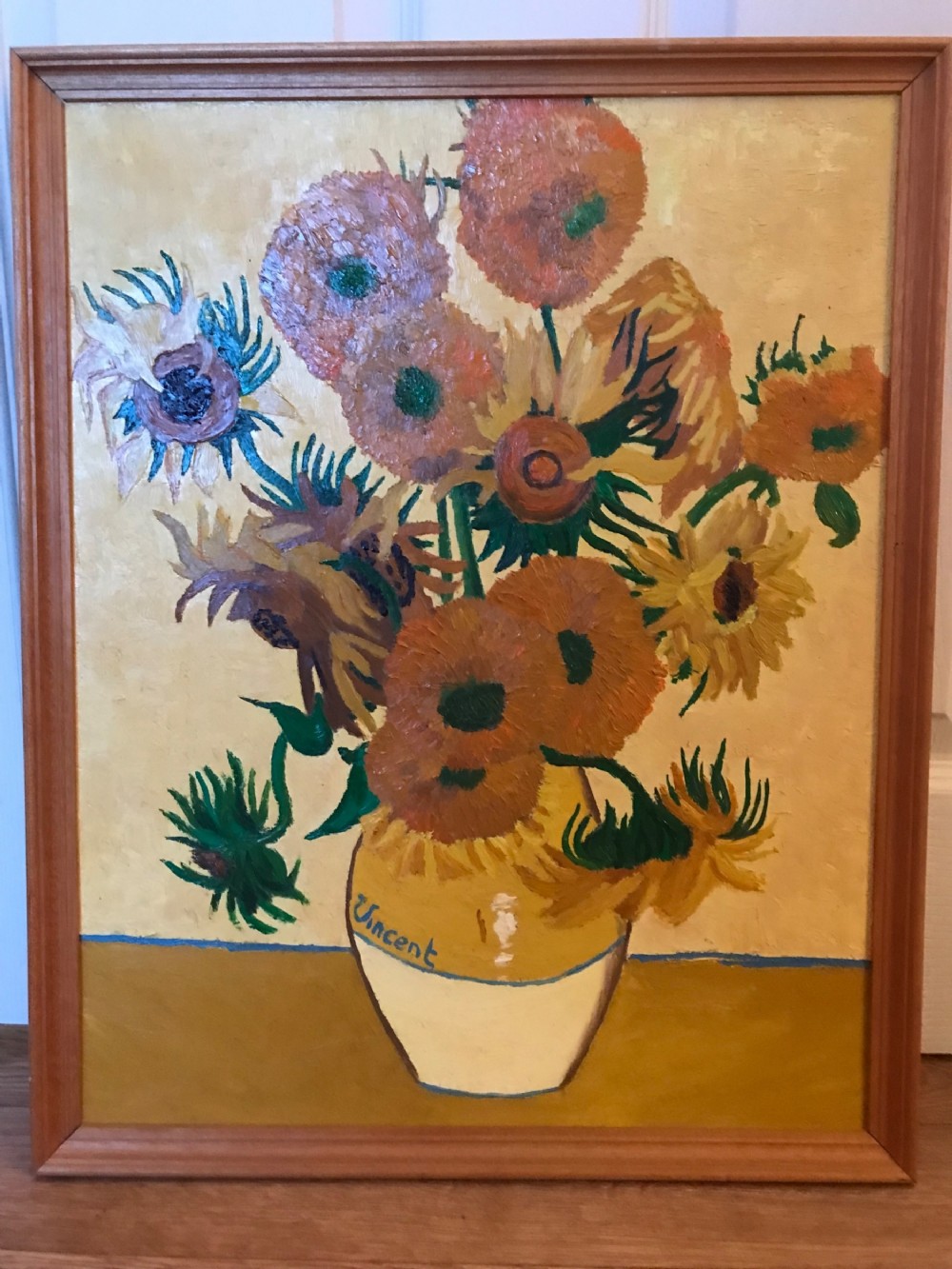 sunflowers oil portrait painting after vincent van gogh