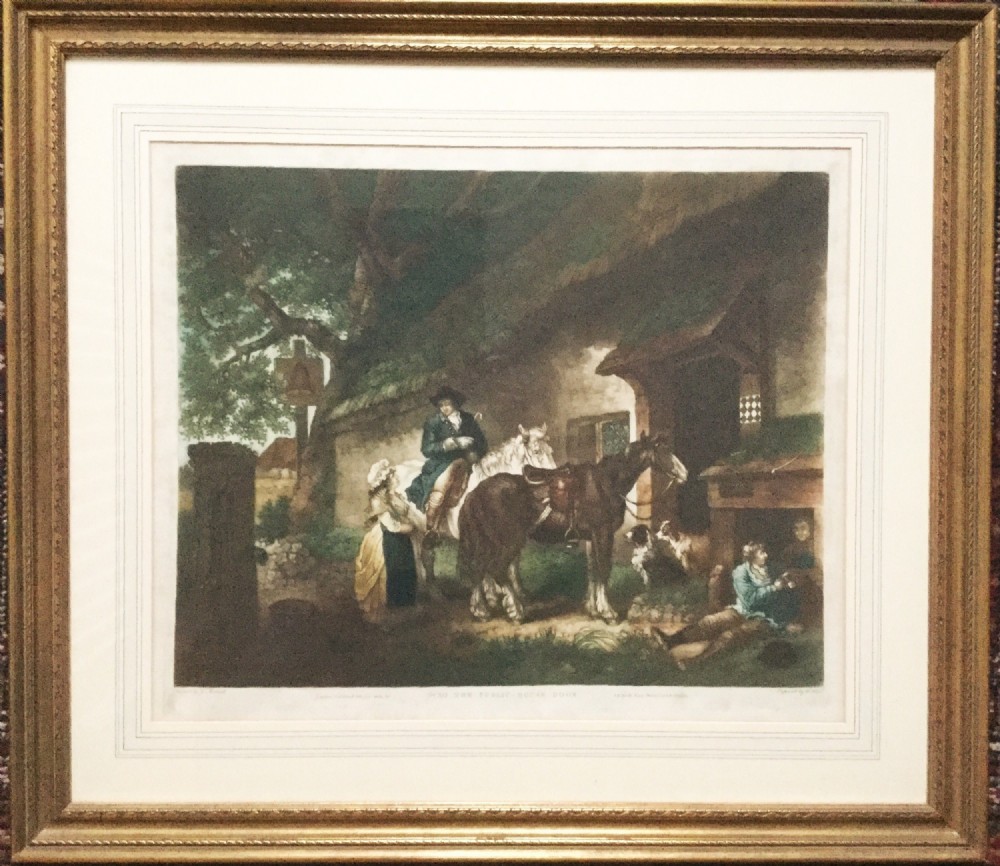 george morland the public house door mezzotint engraved by wward printed in colours