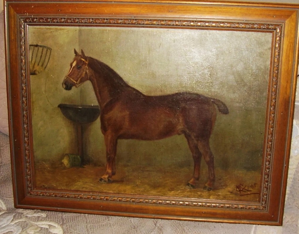 horse portraits chestnut bay hunter in a stable 19th equine oil paintings after john herring snr