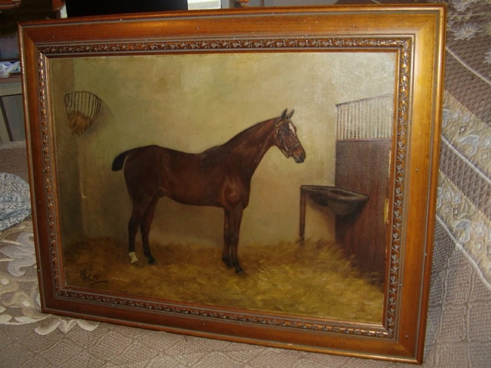 horse portraits chestnut bay hunter in a stable equine 19th oil paintings after john herring snr