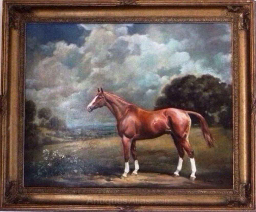 equine oil paintings thoroughbred horse portraits chestnut hunter in a landscape