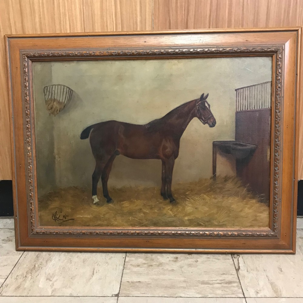 chestnut bay hunter in a stable equine oil paintings horse portraits after john herring senior