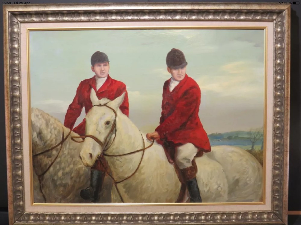 fox hunting equestrian oil painting grey bay hunter sporting art horse portraits