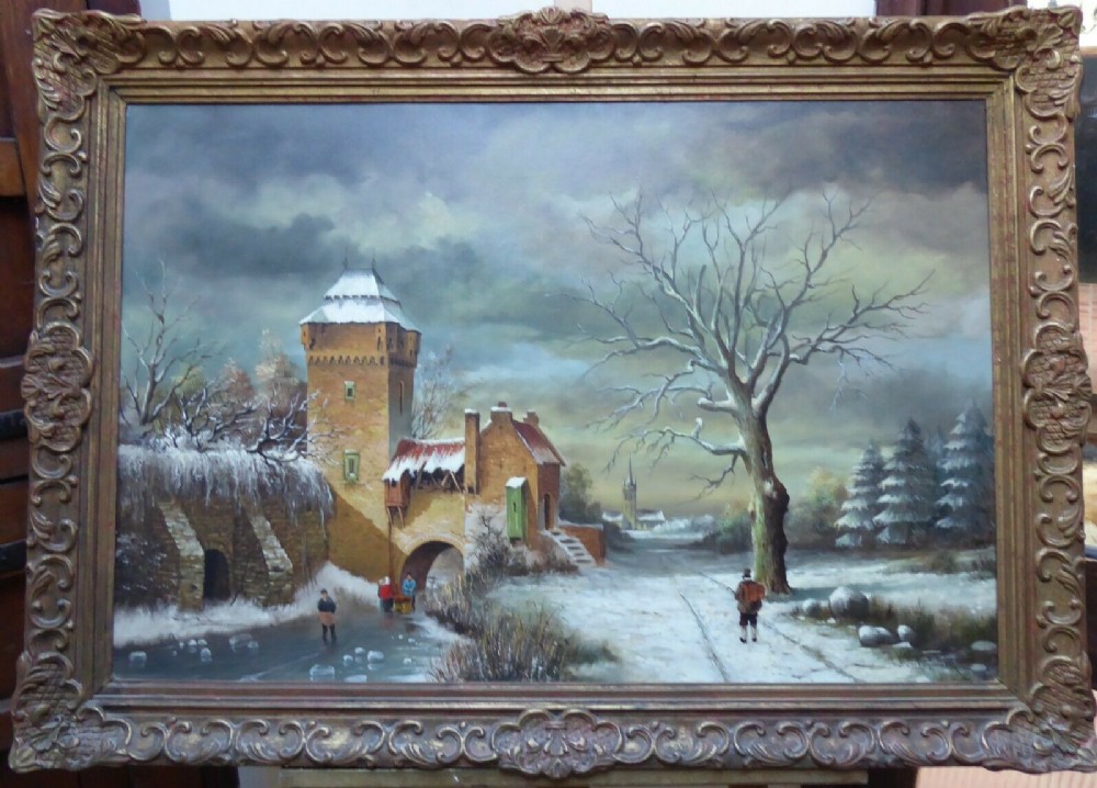 pieter cornelis steenhouwer christmas winter landscape oil portrait painting listed artist