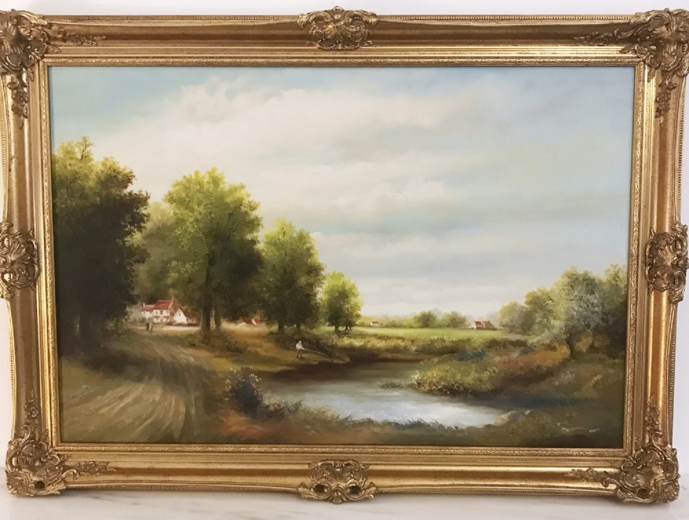 river landscape oil paintings gentleman fishing countryside portraits of east bergholt suffolk