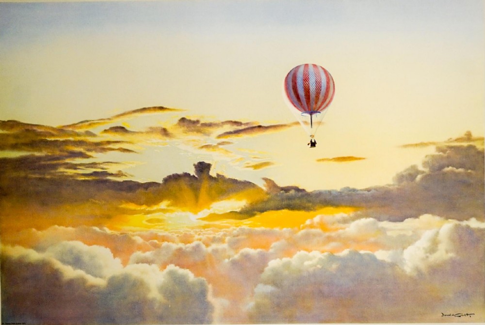 hot air balloon glazed print after donald grants original oil painting
