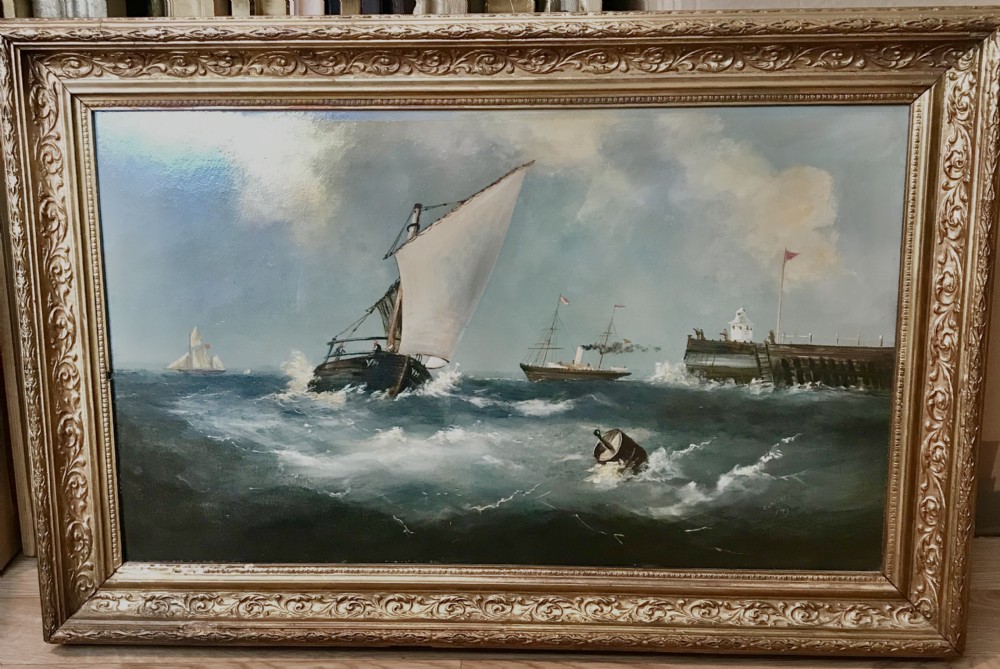 gorleston pier oil painting great yarmouth historic norfolk marine seascape portrait of harbour