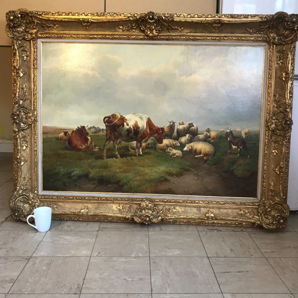 thomas sidney cooper cattle and sheep 19th landscape oil portrait painting on canvas signed