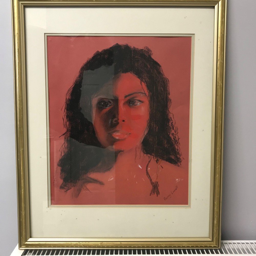 pastel and gouache portrait of young lady signed by lovell under glass