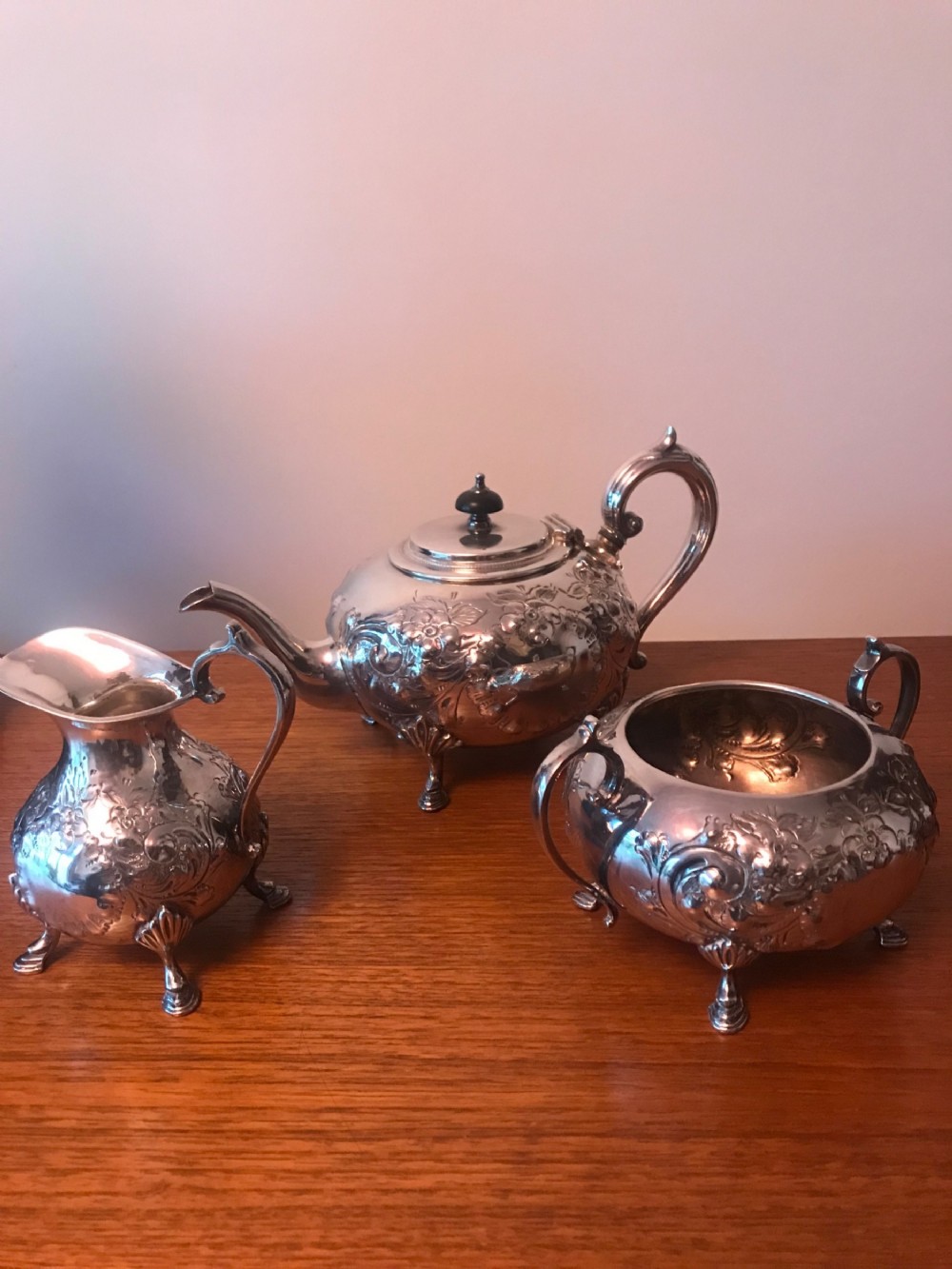silver plate 3 piece piece tea service english silver edwardian 1910