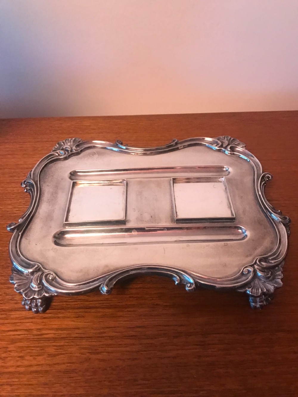 silver plated desk tidy ink pen stand edwardian desk furniture harrods london