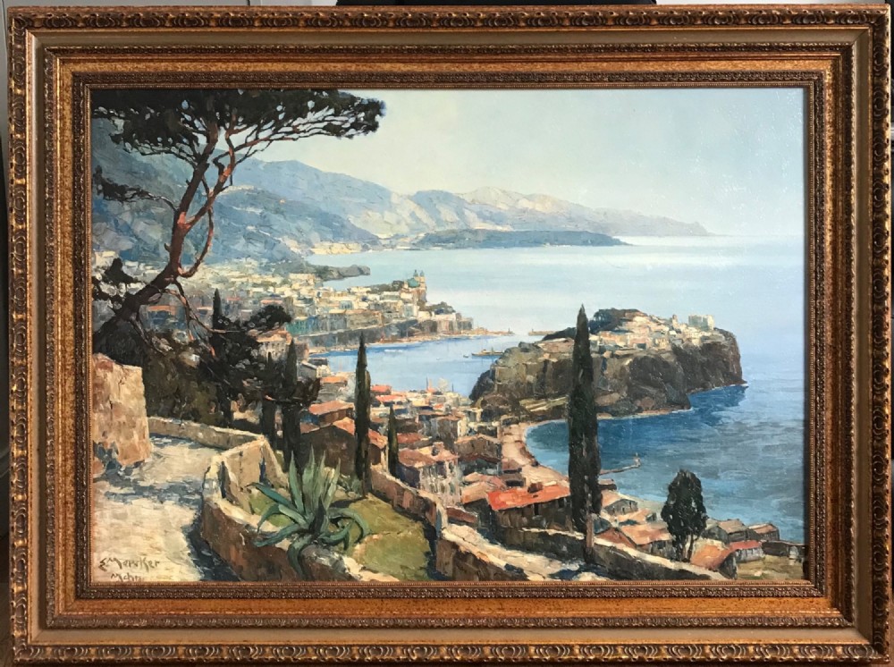 monaco by erich mercker 18911973 huge oil embellished textured painted print on board