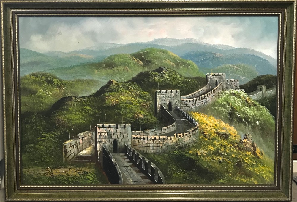 the great wall of china large antique oil painting