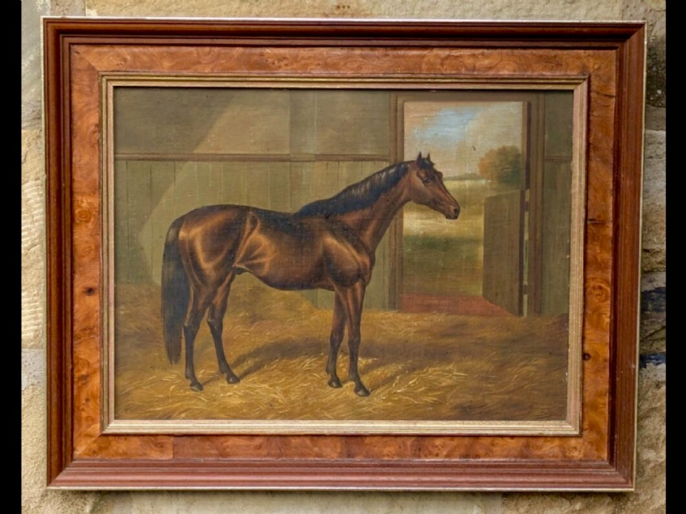 chestnut bay hunter 19th oil portrait on oak panel equine paintings race horse pictures
