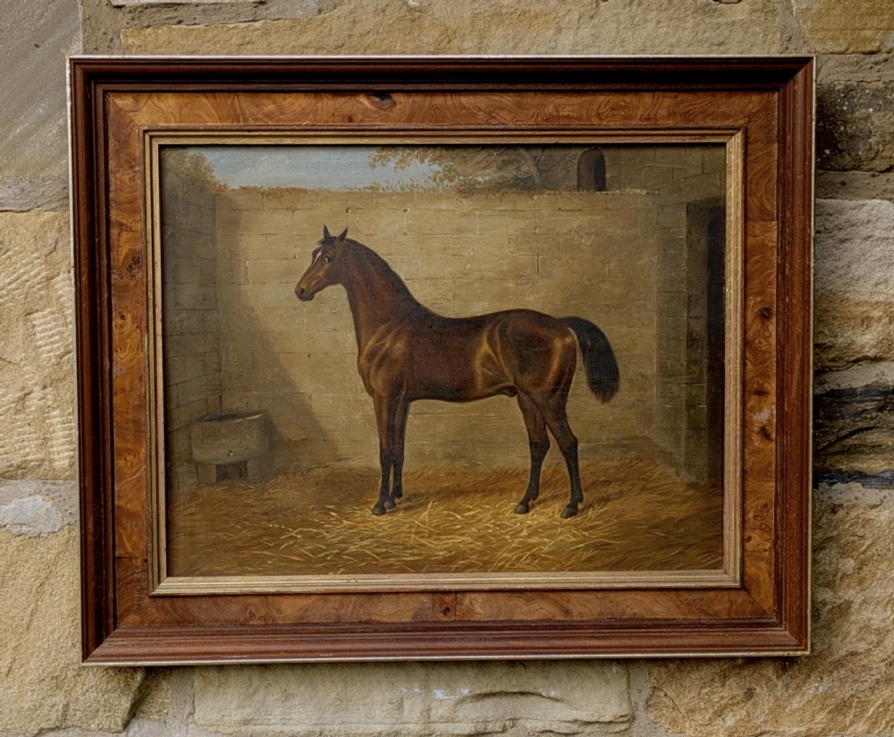 chestnut bay hunter 19th oil portrait on oak panel equine paintings race horse pictures